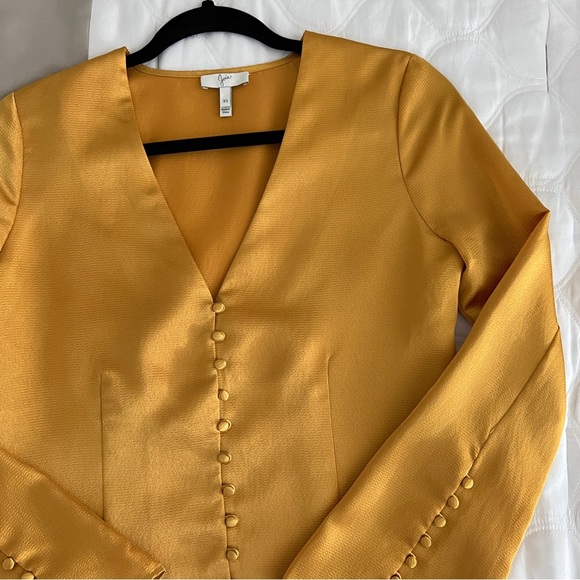 JOIE Madora Dusty Gold V-Neck Long-Sleeve Satin Button Down Top XS - Picture 5 of 12